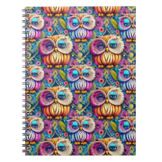 Hippie Trippy Psychedelic Colorful Owl Notizblock