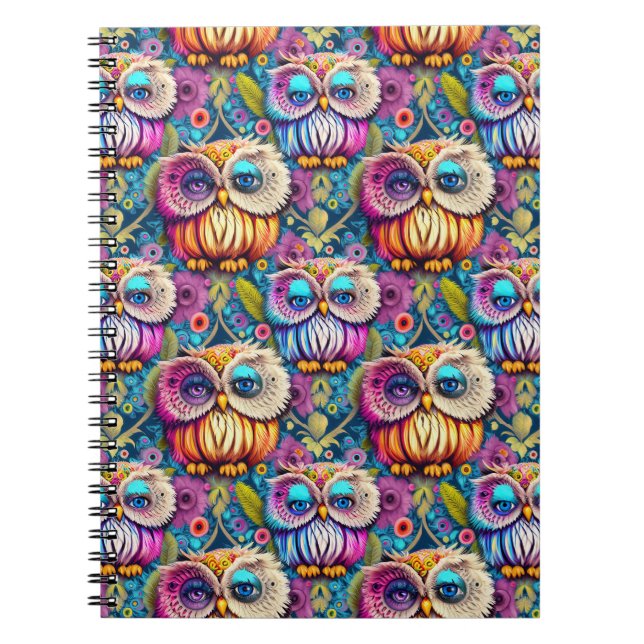 Hippie Trippy Psychedelic Colorful Owl Notizblock (Vorderseite)