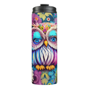 Hippie Trippy Psychedelic Colorful Owl Thermosbecher