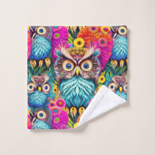 Hippie Trippy Psychedelic Colorful Owl Waschlappen