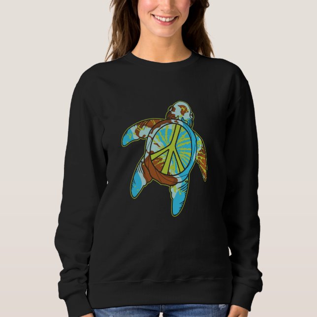Hippie Turtle Earth Day Save Planet Ocean Environm Sweatshirt (Vorderseite)