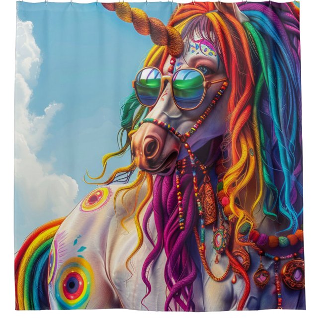 Hippie Unicorn Duschvorhang (Vorderseite)