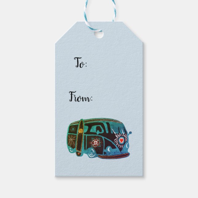 Hippie Van Art Custom Gift Tag Geschenkanhänger (Vorderseite)