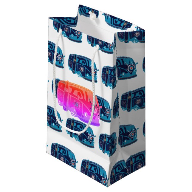 Hippie Van Custom Geschenktasche - Klein, glänzend Kleine Geschenktüte (Vorderseite Schrägansicht)