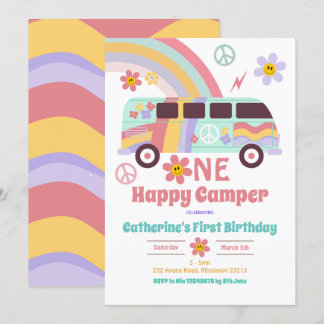 Hippie Van One Happy Camper Erster Geburtstag Einladung