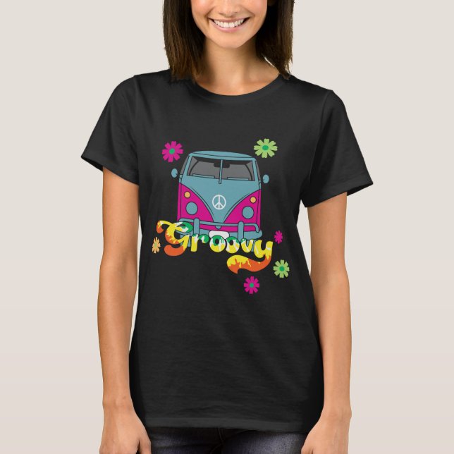 Hippie-Van-Retro-Floral-Bus T-Shirt (Vorderseite)