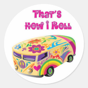 Hippie-Van Retro - So rolle ich Runder Aufkleber