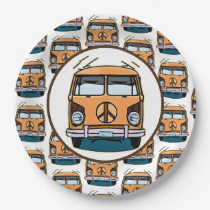 Hippie Van Retro Vintag Style Geburtstag der 70er  Pappteller