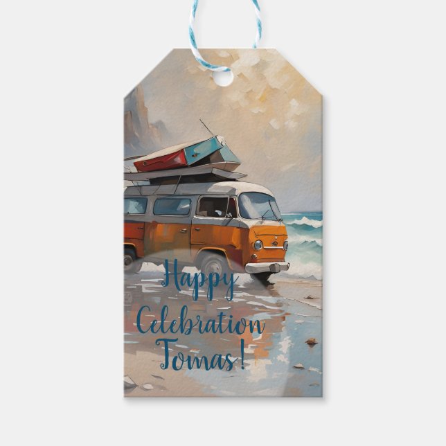 Hippie Van Seascape Traveler Mood Art Geschenkanhänger (Vorderseite)