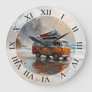 Hippie Van Seascape Traveler Mood Art Große Wanduhr