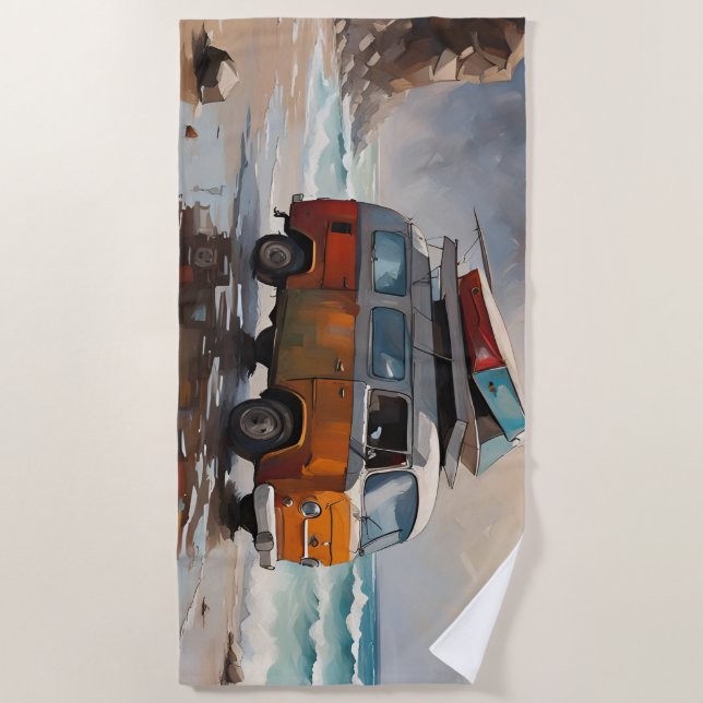 Hippie Van Seascape Traveler Mood Art Strandtuch (Vorderseite)