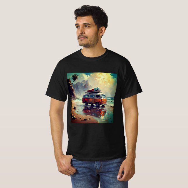 Hippie Van Seascape Traveler Mood Art T-Shirt (Vorne ganz)