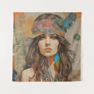 Hippie Woman Collage der 1970er Jahre Wandteppich