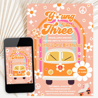 Hippie Young Wild & Drei Groovy 3. Geburtstag Einladung