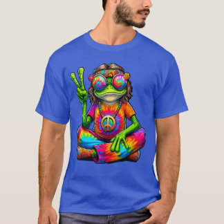Hippieie Farbfrosch 60er 70er Hippie Friedenszeich T-Shirt
