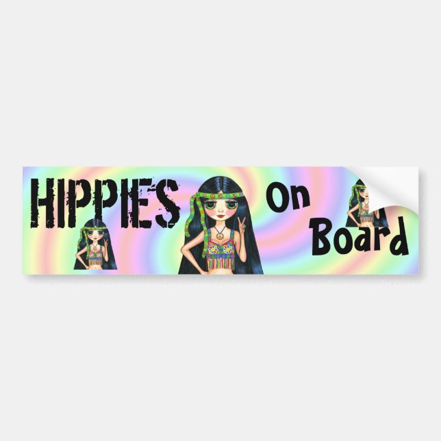 Hippies on Board Funny Hippie Chick Peace Sign Autoaufkleber (Vorne)