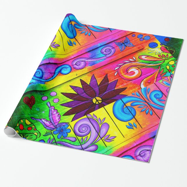 Hippiesiebziger jahre psychedelische Diagonale Geschenkpapier (Ungerollt)