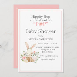 Hippity Hop Bunny Pink Moderne Babydusche Einladung