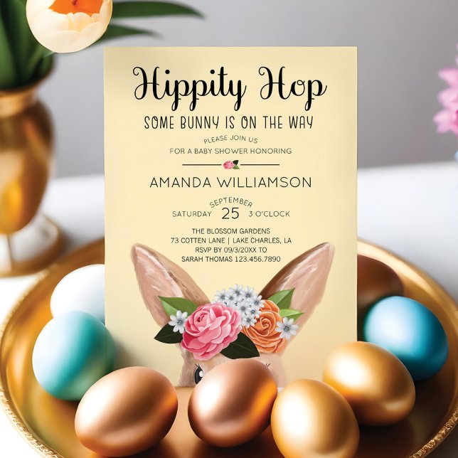 Hippity Hop Osterblütendusche Kaninchen Babydusche Einladung (Hippity Hop Easter Floral Bunny Rabbit Baby Shower Invitation)