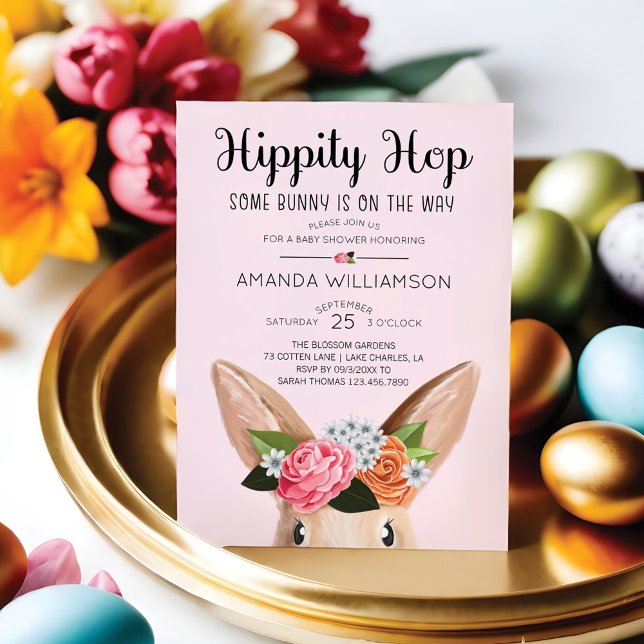 Hippity Hop Osterblütendusche Kaninchen Babydusche Einladung (Hippity Hop Easter Floral Bunny Rabbit Baby Shower Invitation)