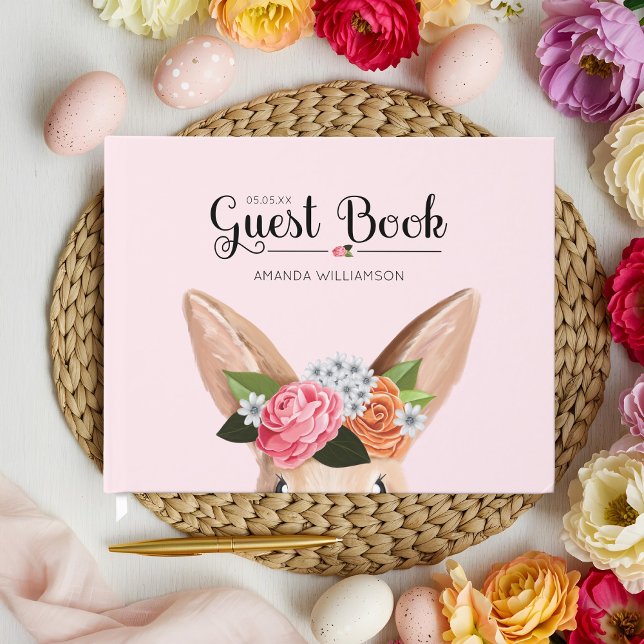 Hippity Hop Osterblütendusche Kaninchen Babydusche Gästebuch (Hippity Hop Easter Floral Bunny Rabbit Baby Shower Guest Book)