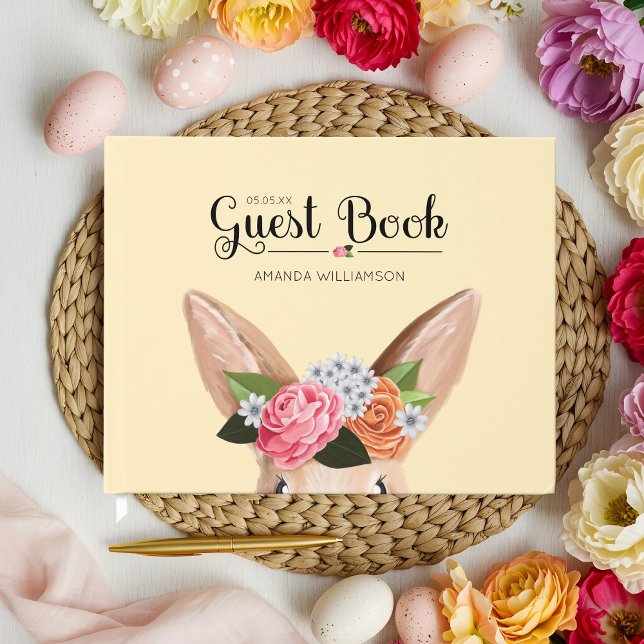 Hippity Hop Osterblütendusche Kaninchen Babydusche Gästebuch (Hippity Hop Easter Floral Bunny Rabbit Baby Shower Guest Book)