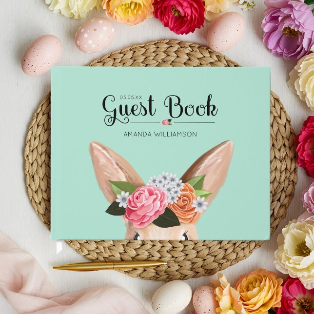 Hippity Hop Osterblütendusche Kaninchen Babydusche Gästebuch (Hippity Hop Easter Floral Bunny Rabbit Baby Shower Guest Book)