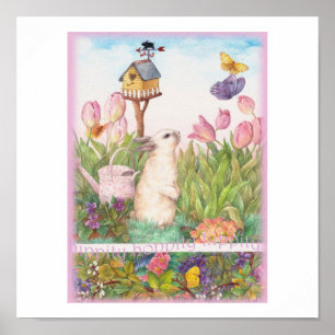Hippity Hoppity Oaster Bunny Birdhouse Poster