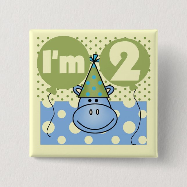 Hippo 2. Geburtstag - Hemden und Geschenke Button (Vorderseite)