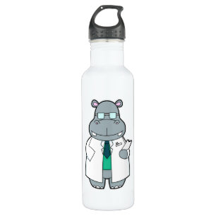 Hippo als Arzt mit Smock Edelstahlflasche