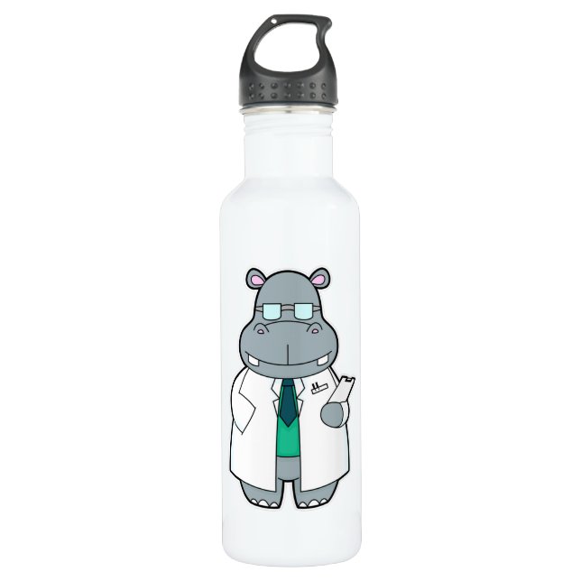 Hippo als Arzt mit Smock Edelstahlflasche (Vorderseite)