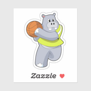 Hippo als Basketballspieler mit Basketball.PNG Aufkleber