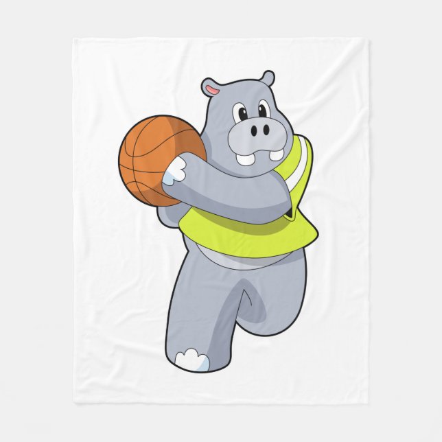 Hippo als Basketballspieler mit Basketball.PNG Fleecedecke (Vorderseite)