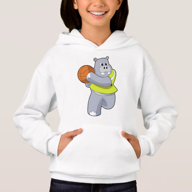 Hippo als Basketballspieler mit Basketball.PNG Hoodie (Vorderseite)