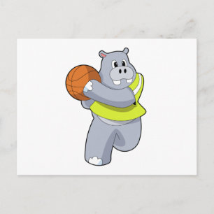 Hippo als Basketballspieler mit Basketball.PNG Postkarte