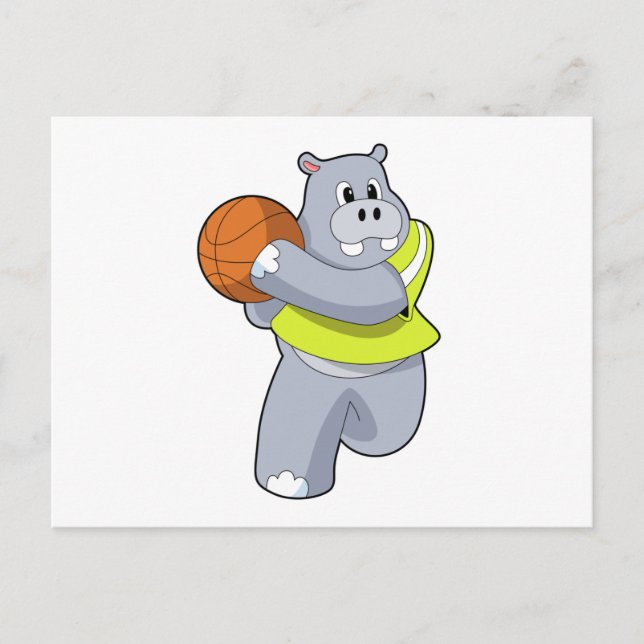 Hippo als Basketballspieler mit Basketball.PNG Postkarte (Vorderseite)
