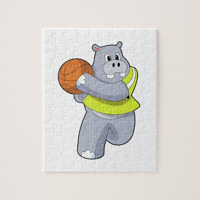 Hippo als Basketballspieler mit Basketball.PNG Puzzle (Vertikal)