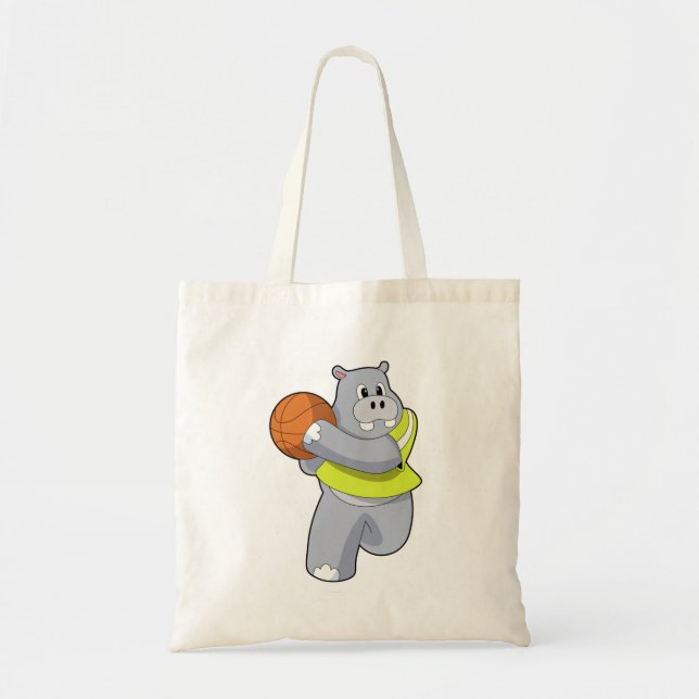 Hippo als Basketballspieler mit Basketball.PNG Tragetasche (Vorne)