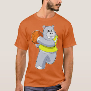 Hippo als Basketballspieler mit Basketball T-Shirt