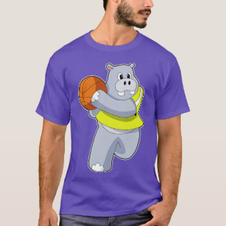 Hippo als Basketballspieler mit Basketball T-Shirt