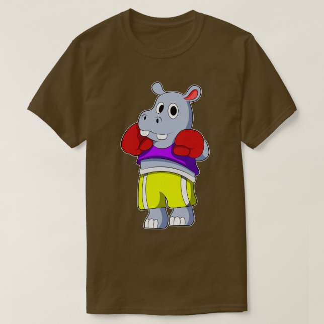Hippo als Boxer mit Boxhandschuhen T-Shirt (Design vorne)