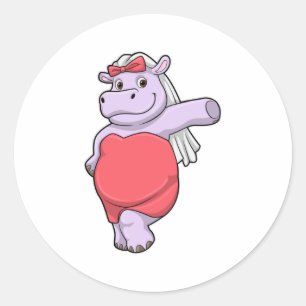 Hippo als Brücke mit Veil & Bow Runder Aufkleber