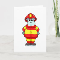 Hippo als Feuerwehrmann in der Feuerwehr mit Hut