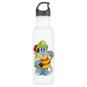 Hippo als Firefighter mit Ax Edelstahlflasche