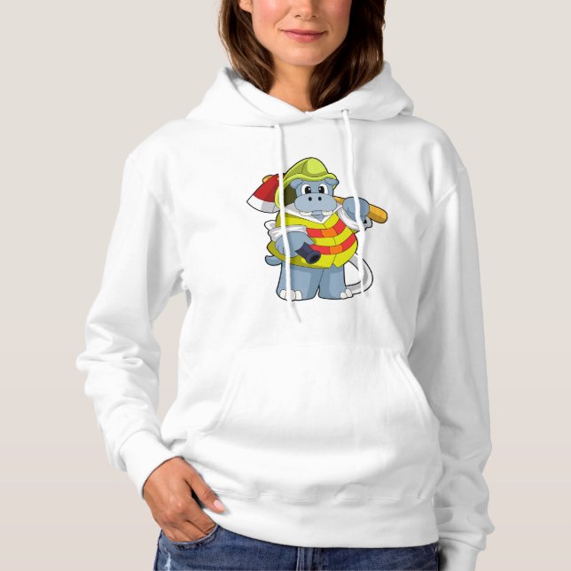Hippo als Firefighter mit Ax Hoodie (Vorderseite)