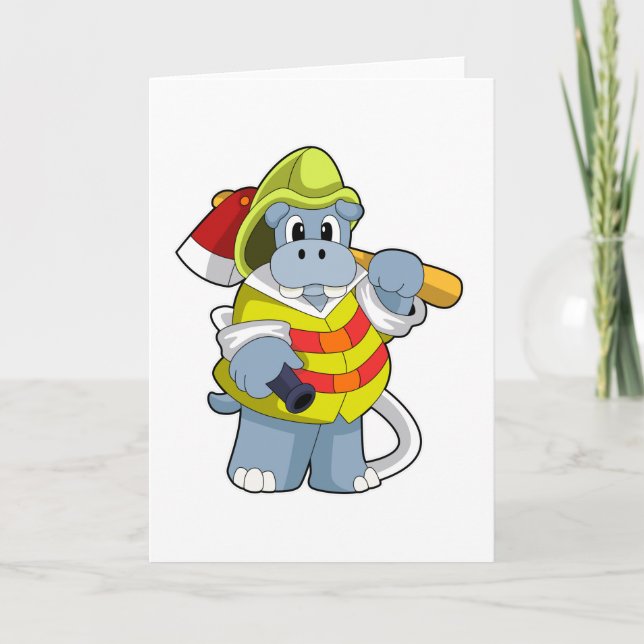 Hippo als Firefighter mit Ax Karte (Vorderseite)