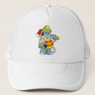 Hippo als Firefighter mit Ax Truckerkappe