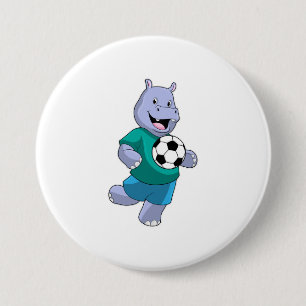 Hippo als Fußballspieler mit Fußball Button