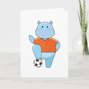 Hippo als Fußballspieler mit Fußball Karte