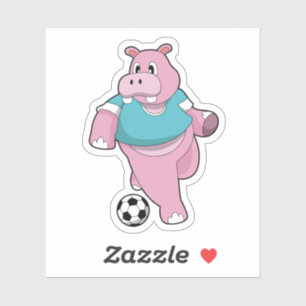 Hippo als Fußballspieler mit Fußball.PNG Aufkleber